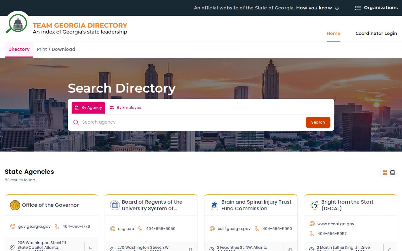 Perry people directories view of the Team Georgia employee directory