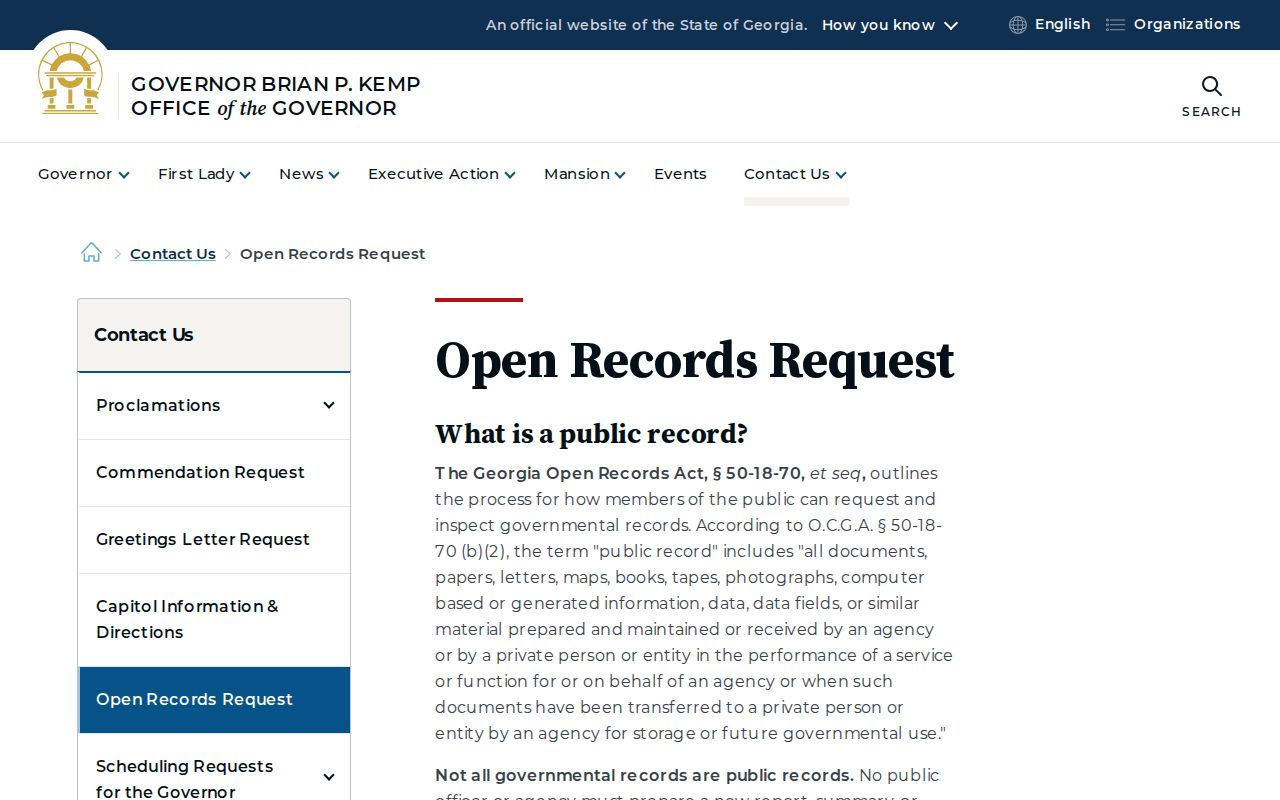 Perry open records request example from Georgia