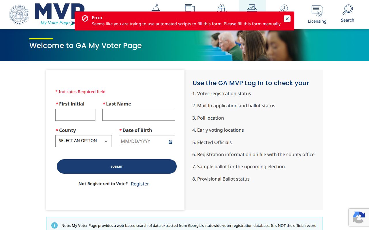 Perry voter registration lookup on Georgia My Voter Page